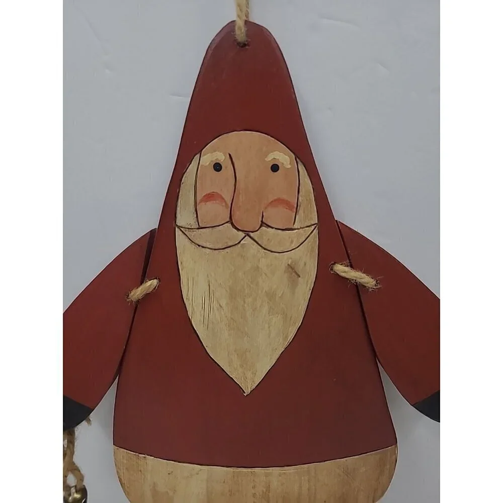 Vintage Handmade Hanging Folk Art Wooden Santa Signed